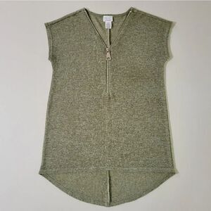 Andrea Jovine Women's Olive Green Zip Front Vneck Cap Sleeve Sweater